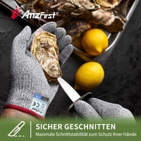 AmzFirst Vágásbiztos Kesztyű 2 Pár - L-es Méret, 5-ös Szintű Védelem, Konyhai, Kerti és Barkács Munkákhoz, Élelmiszerbarát Anyagból, Szürke 5