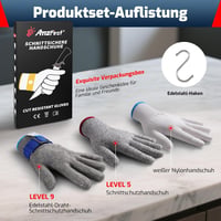 AmzFirst 9-es Szintű Vágásálló Konyhai Kesztyű - Rozsdamentes Acél Hálós Védőkesztyű Mandolinhoz, Húsvágáshoz, Kék Csuklópánttal, XL Méret 9