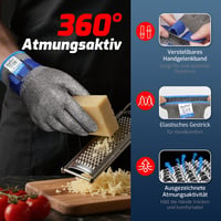 AmzFirst 9-es Szintű Vágásálló Konyhai Kesztyű - Rozsdamentes Acél Hálós Védőkesztyű Mandolinhoz, Húsvágáshoz, Kék Csuklópánttal, XL Méret 7