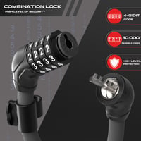 Antifurt pentru trotinetă electrică și bicicletă AMZLOCK, cu cablu dublu și suport, cod din 4 cifre, 110 cm / 12 mm 4