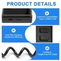 Duálna USB nabíjačka batérií Amztour pre Sony NP-FW50, čierna, s LED displejom, pre fotoaparáty ZV-E10, A6000, A6100, A6300, A6400, A6500, A7, A7II, A7S 3