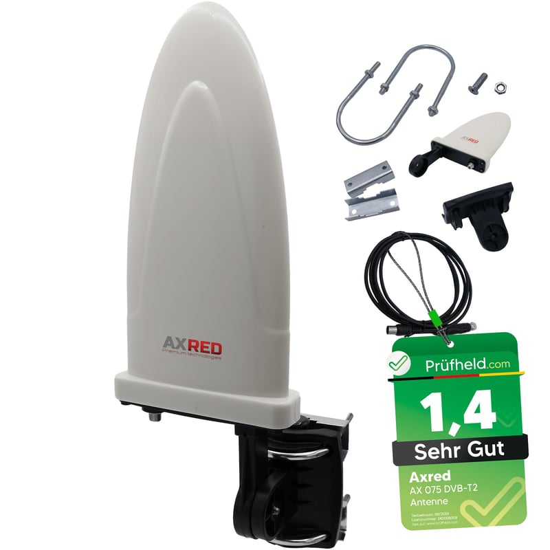Anadol AXRED AX075 DVB-T2 vonkajšia anténa so zosilňovačom 36 dBi, biela, pre DVB-T2 prijímač a TV, Freenet TV, vnútorná anténa, 1 ks