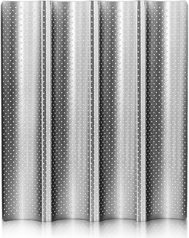 Anaeat Perforált Kenyérsütő Forma 38x33cm Ezüst - 4 Cipó Baguette Sütéshez