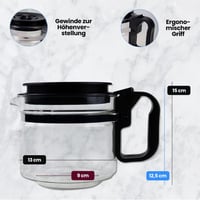 ANAKEL HOME univerzális nagy kávéfőző üveg csepegtetős kávéhoz, 12,5-15cm, szellőzőfedéllel 5