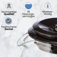 Anakel Home Üveg Kávéskanna Filteres Kávéfőzőhöz, Állítható Magassággal | 13,5-15 cm x 14 cm | 1 literes, Fekete Fedeles Karaffa 5