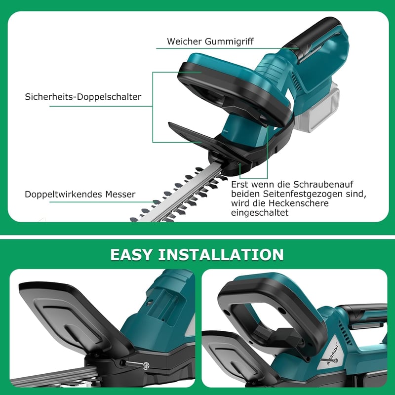 Anancyi Akkumulátoros Sövényvágó Makita 18V Kompatibilis - 51 cm Vágóhossz, 20 mm Fogtávolság, 1350 RPM, Biztonsági Terelőlappal, Kerti Sövé