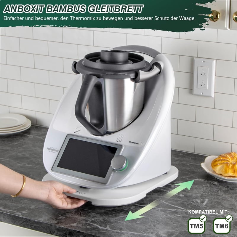 ANBOXIT Thermomix TM6/TM5 csúsztatótábla bambusz görgős konyhai segédlet fehér - White