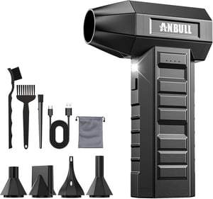 Suflantă cu aer comprimat Anbull, 250.000 RPM, reîncărcabilă, 9000 mAh, fără fir, USB-C, 4 trepte, pentru PC, tastatură, mașină și electronice