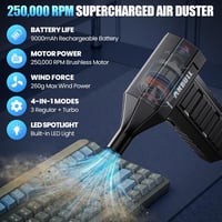Suflantă cu aer comprimat Anbull, 250.000 RPM, reîncărcabilă, 9000 mAh, fără fir, USB-C, 4 trepte, pentru PC, tastatură, mașină și electronice 2