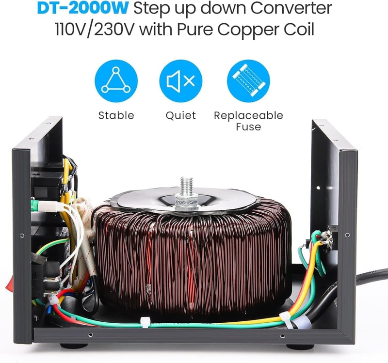 Anbull DT-2000W Toroid Transzformátor Feszültségátalakító - 110V-230V Konverter, Fel-Le Átalakító, 50-60 Hz, 2000VA Teljesítmény