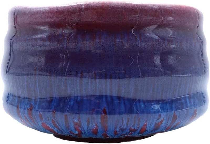 ANCLLO Japán Kézműves Matcha Tálka Chawan - Hagyományos Teaszertartáshoz - Lila-Piros Mázzal - Kerámia Teáscsésze