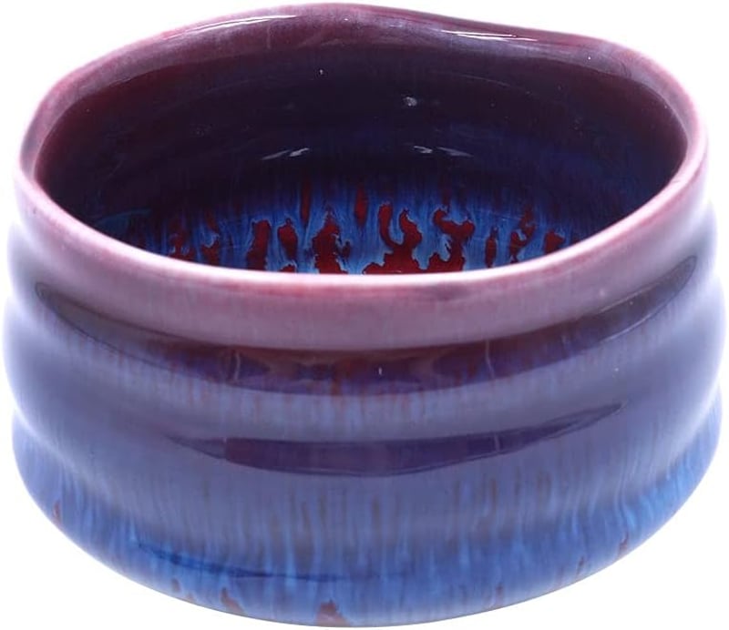 ANCLLO Japán Kézműves Matcha Tálka Chawan - Hagyományos Teaszertartáshoz - Lila-Piros Mázzal - Kerámia Teáscsésze
