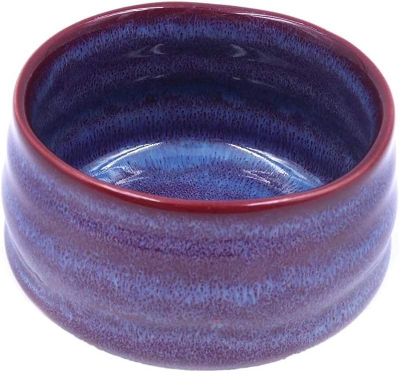 ANCLLO Japán Kézműves Matcha Tálka Chawan - Hagyományos Teaszertartáshoz - Lila-Piros Mázzal - Kerámia Teáscsésze