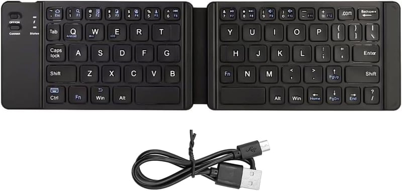 ANCLLO Vezeték nélküli összecsukható Bluetooth billentyűzet, ultra vékony, újratölthető, iOS Android Windows kompatibilis