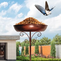 Suport pentru adăpătoare de păsări din metal Andiwa pentru grădină, bol vintage pentru hrănirea păsărilor cu bază cu 5 picioare, decor cu frunze, ornament pentru grădină și terasă 6