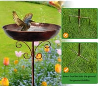 Suport pentru adăpătoare de păsări din metal Andiwa pentru grădină, bol vintage pentru hrănirea păsărilor cu bază cu 5 picioare, decor cu frunze, ornament pentru grădină și terasă 4