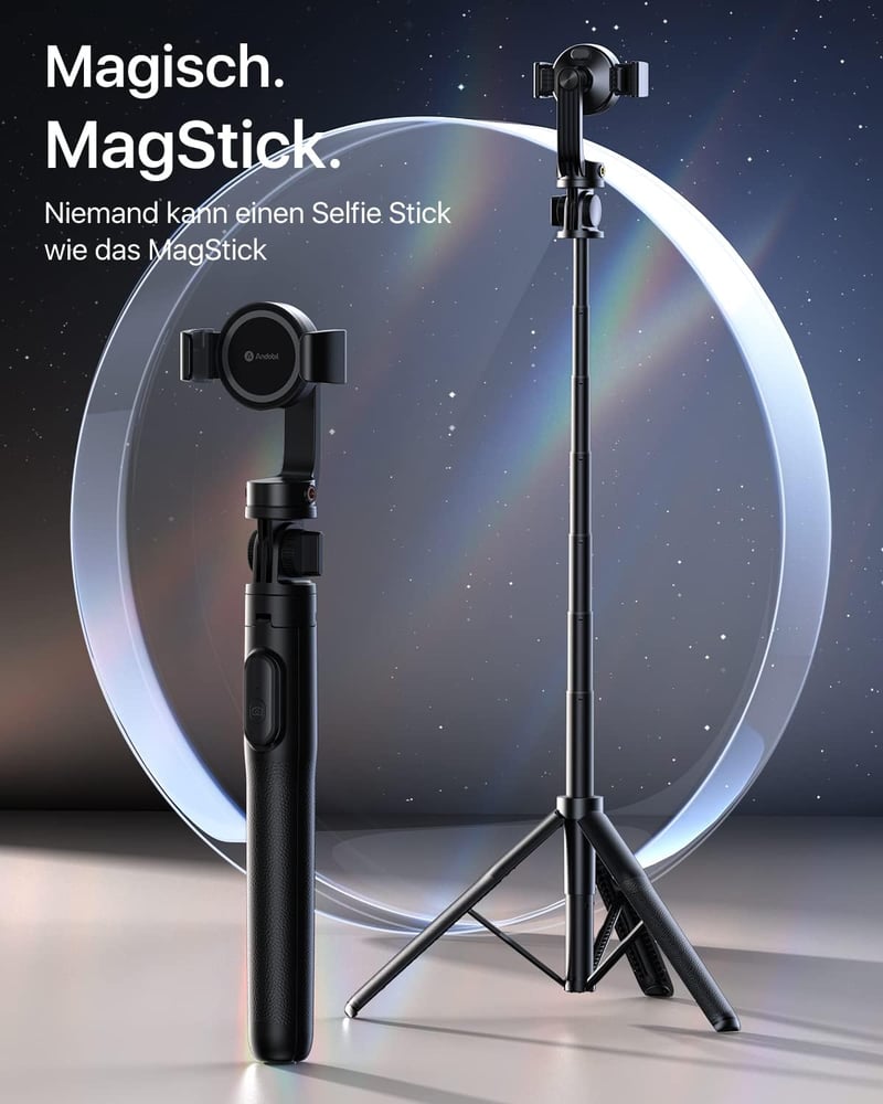 andobil Mágneses Szelfibot Állvány MagSafe Kompatibilis, Bluetooth Távirányítóval, 160 cm-ig Kihúzható Tripod iPhone 16/15/14/13 Telefonokho
