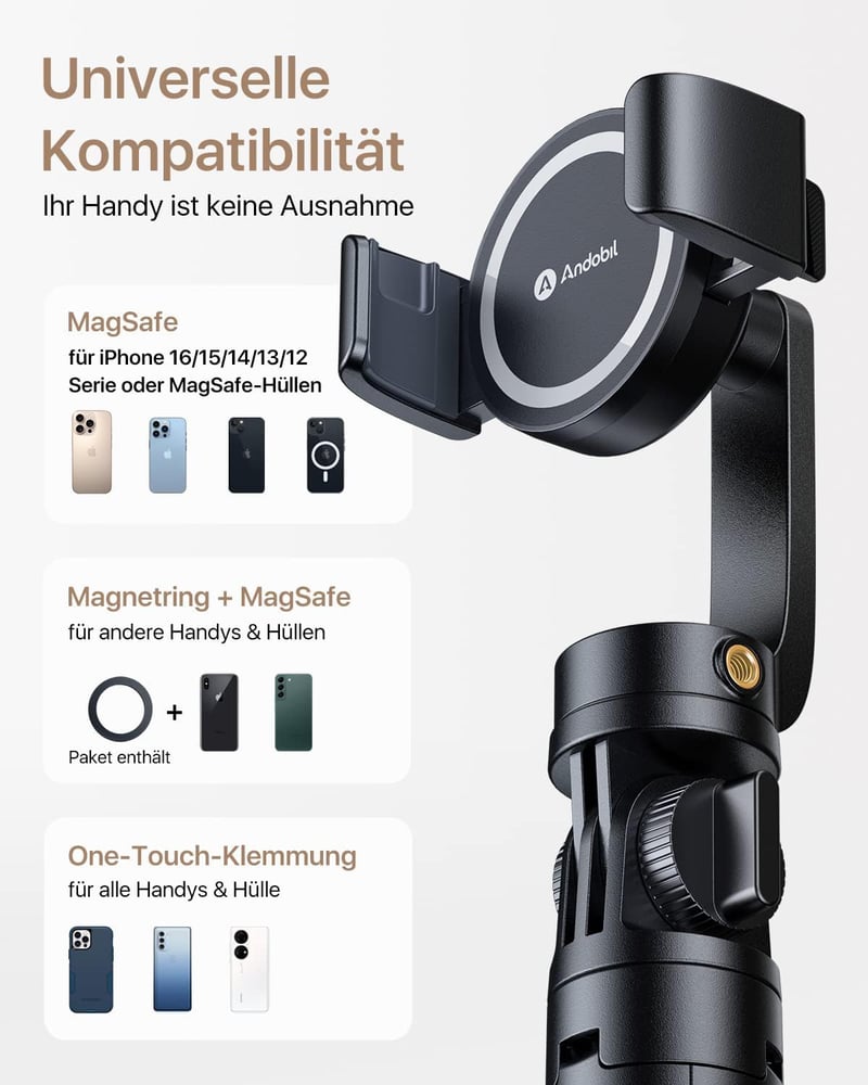 andobil Mágneses Szelfibot Állvány MagSafe Kompatibilis, Bluetooth Távirányítóval, 160 cm-ig Kihúzható Tripod iPhone 16/15/14/13 Telefonokho