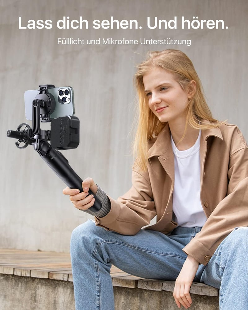 andobil Mágneses Szelfibot Állvány MagSafe Kompatibilis, Bluetooth Távirányítóval, 160 cm-ig Kihúzható Tripod iPhone 16/15/14/13 Telefonokho