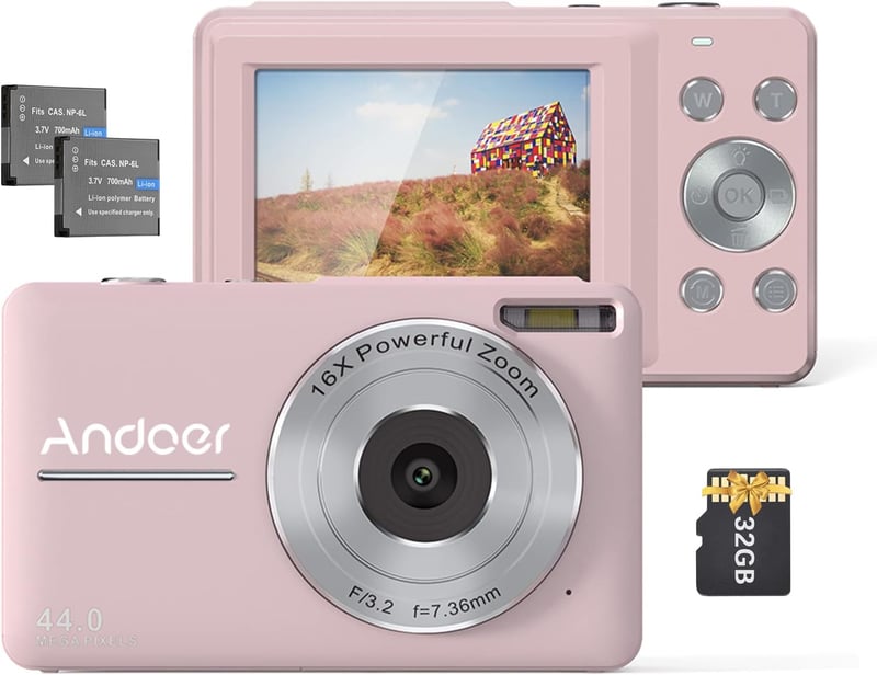 Andoer 44MP digitális fényképezőgép 1080P videó 16X zoom 32GB memóriakártya