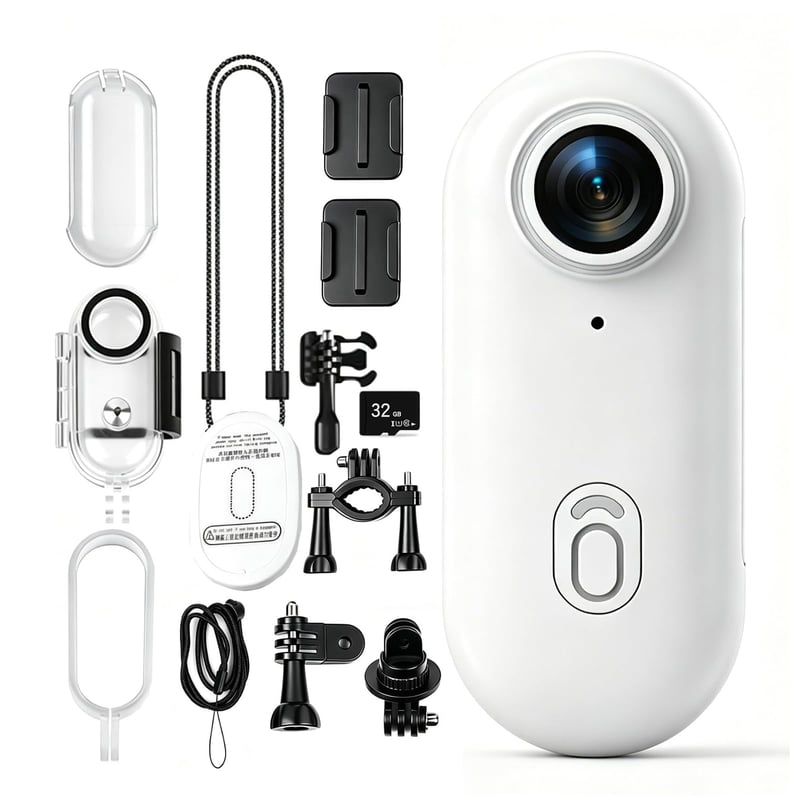 Mini akčná kamera Andoer 1080P WiFi športová kamera so 120° širokým uhlom záberu, magnetickým popruhom na krk, vodotesným puzdrom a 32GB TF kartou, biela