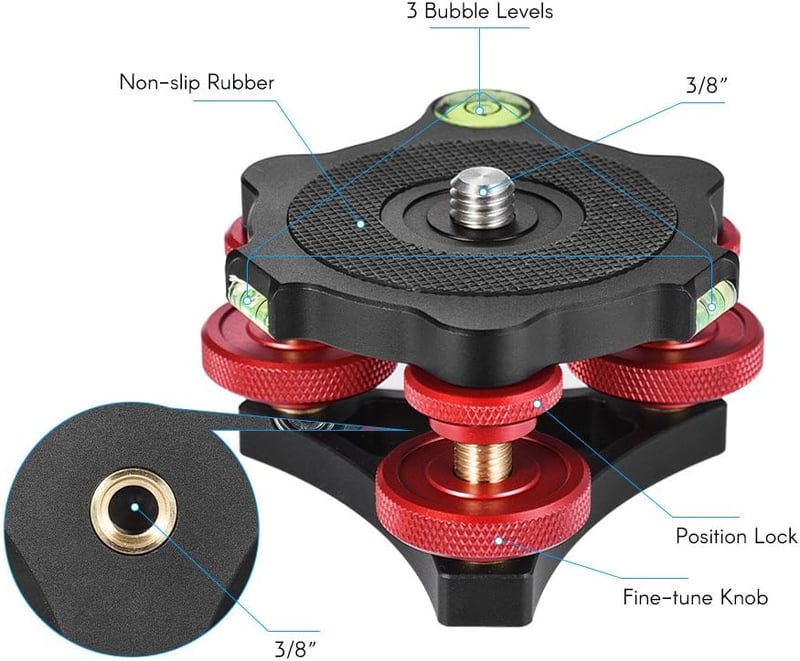 Andoer Tripod Leveling Base Alumínium Szintezővel Canon Nikon Sony DSLR Kamerához