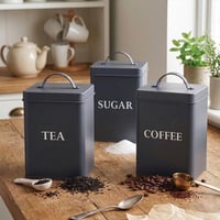 Set de 3 recipiente pentru ceai, cafea și zahăr Andrew James, cutii metalice de bucătărie din oțel inoxidabil cu finisaj sablat, stil vintage 2
