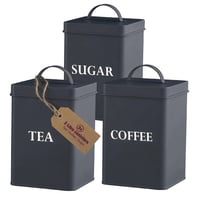 Set de 3 recipiente pentru ceai, cafea și zahăr Andrew James, cutii metalice de bucătărie din oțel inoxidabil cu finisaj sablat, stil vintage 1