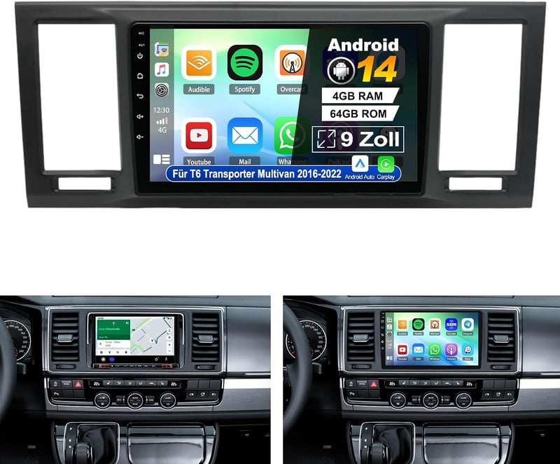 Android 14 Autórádió T6 Transporterhez 4+64GB 9" Érintőképernyő CarPlay Bluetooth
