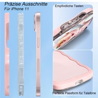 Kryt na iPhone 11 6,1 palca, ružový s vlnitým rámom, nárazuvzdorný, pevný PC zadný kryt pre ženy a dievčatá, s vojenskou úrovňou ochrany 4