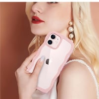 Kryt na iPhone 11 6,1 palca, ružový s vlnitým rámom, nárazuvzdorný, pevný PC zadný kryt pre ženy a dievčatá, s vojenskou úrovňou ochrany 7