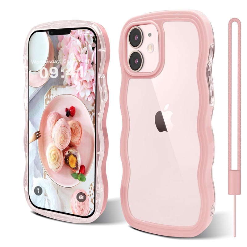 Kryt na iPhone 11 6,1 palca, ružový s vlnitým rámom, nárazuvzdorný, pevný PC zadný kryt pre ženy a dievčatá, s vojenskou úrovňou ochrany