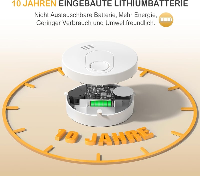 Andyssey Füstérzékelő 10 Év Élettartam Mágneses Tartóval, DIN EN14604 Tanúsított, Fotoelektromos Szenzor, 85 dB Riasztás, 2 db