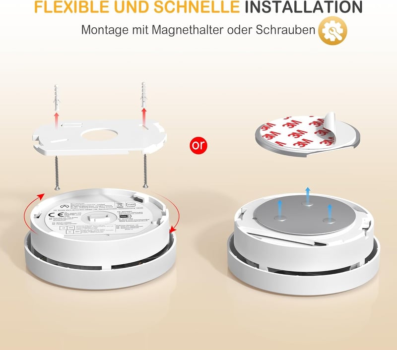 Andyssey Füstérzékelő 10 Év Élettartam Mágneses Tartóval, DIN EN14604 Tanúsított, Fotoelektromos Szenzor, 85 dB Riasztás, 2 db