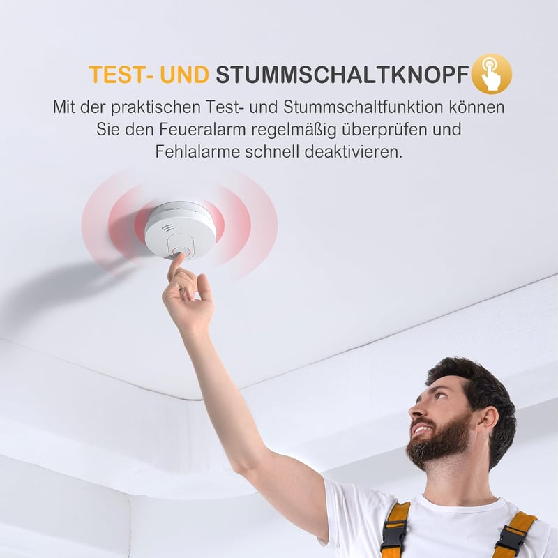 Andyssey Füstérzékelő 10 Év Élettartam Mágneses Tartóval, DIN EN14604 Tanúsított, Fotoelektromos Szenzor, 85 dB Riasztás, 2 db