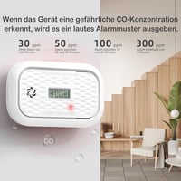 Andyssey ZA326 Szén-monoxid Érzékelő LCD Kijelzővel, Hordozható CO Riasztó Cserélhető Elemmel, 10 Éves Szenzor, 85 dB Hangerő 2