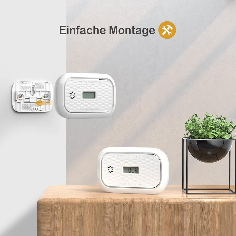 Andyssey ZA326 Szén-monoxid Érzékelő LCD Kijelzővel, Hordozható CO Riasztó Cserélhető Elemmel, 10 Éves Szenzor, 85 dB Hangerő