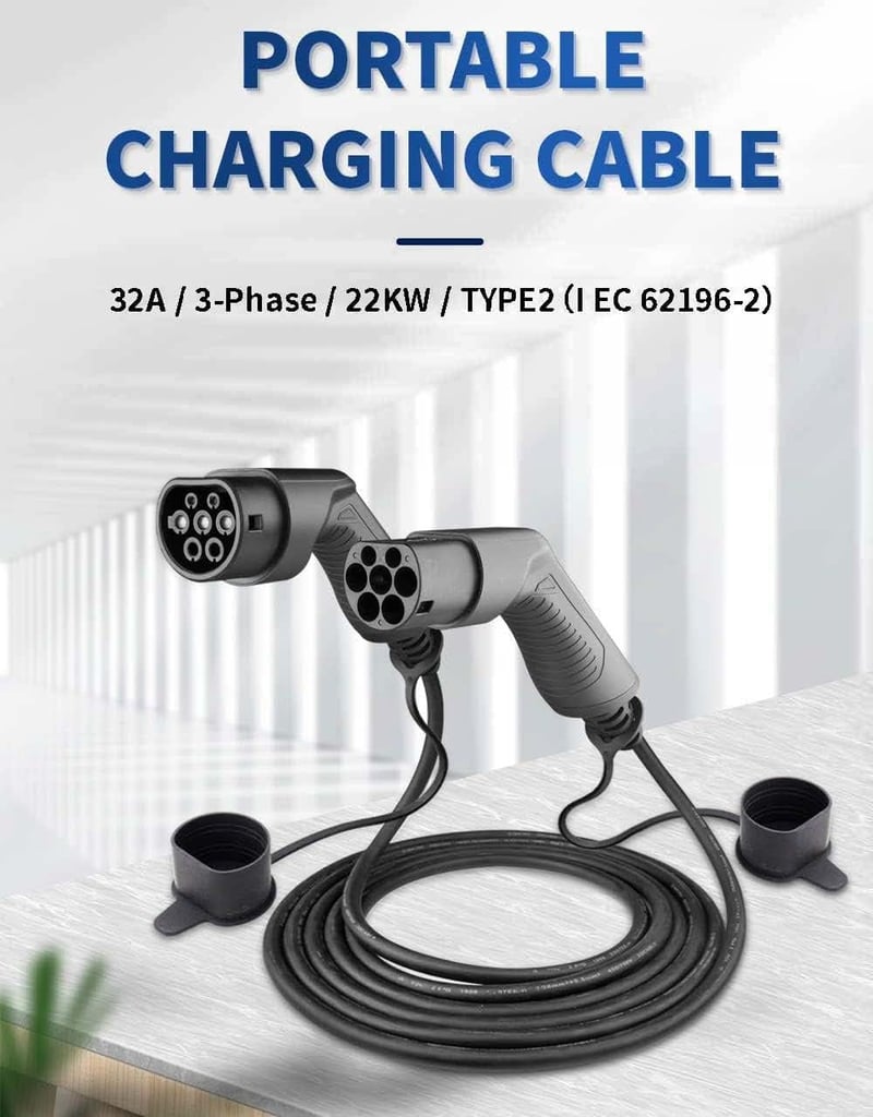 ANFIL Háromfázisú Töltőkábel Elektromos Autókhoz Type 2 - Type 2 Csatlakozó 22kW 32A 5 Méter Gyorstöltő Kábel