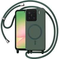 Anfire kryt na Xiaomi 15 s popruhom na krk, magnetický silikónový obal na telefón kompatibilný s MagSafe, s nastaviteľnou a odnímateľnou retiazkou, tmavozelený 1