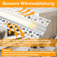 Angdarun LED Gipszkarton Profil 18 mm-es LED Szalagokhoz, 10 db x 1 Méteres Alumínium Diffúzor Szett Falra és Mennyezetre, Philips Hue Kompa 2