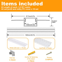 Angdarun LED Gipszkarton Profil 18 mm-es LED Szalagokhoz, 10 db x 1 Méteres Alumínium Diffúzor Szett Falra és Mennyezetre, Philips Hue Kompa 5