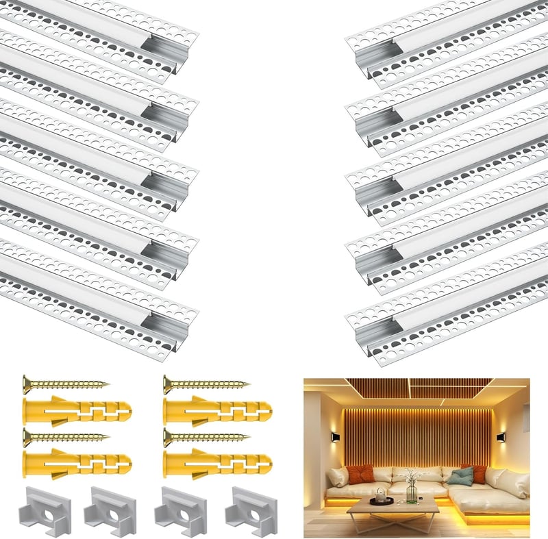 Angdarun LED Gipszkarton Profil 18 mm-es LED Szalagokhoz, 10 db x 1 Méteres Alumínium Diffúzor Szett Falra és Mennyezetre, Philips Hue Kompa