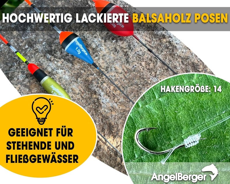 Angel-Berger Horgász szett 3 féle komplett úszós horgászfelszerelés készlet