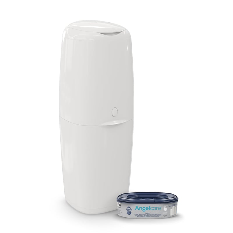 Găleată pentru scutece Angelcare Classic XL – Alb, cu 1 rezervă inclusă, consum de folie de 5 ori mai mic, sistem ecologic