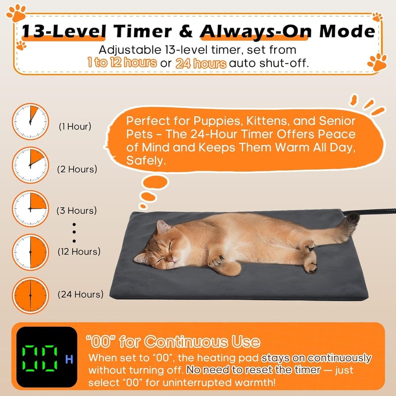 Angelpet L 45x70cm elektromos fűtőpad kutyáknak és macskáknak, 30-60°C, 14 időzítő