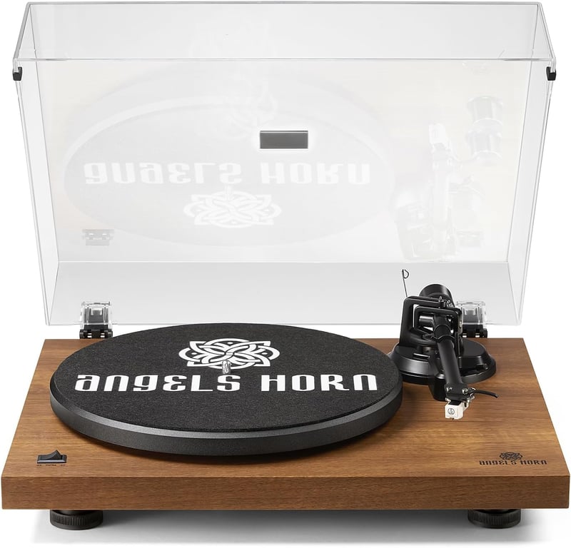 ANGELS HORN Lemezjátszó Bluetooth Előerősítővel, Szalaghajtás 33/45 RPM