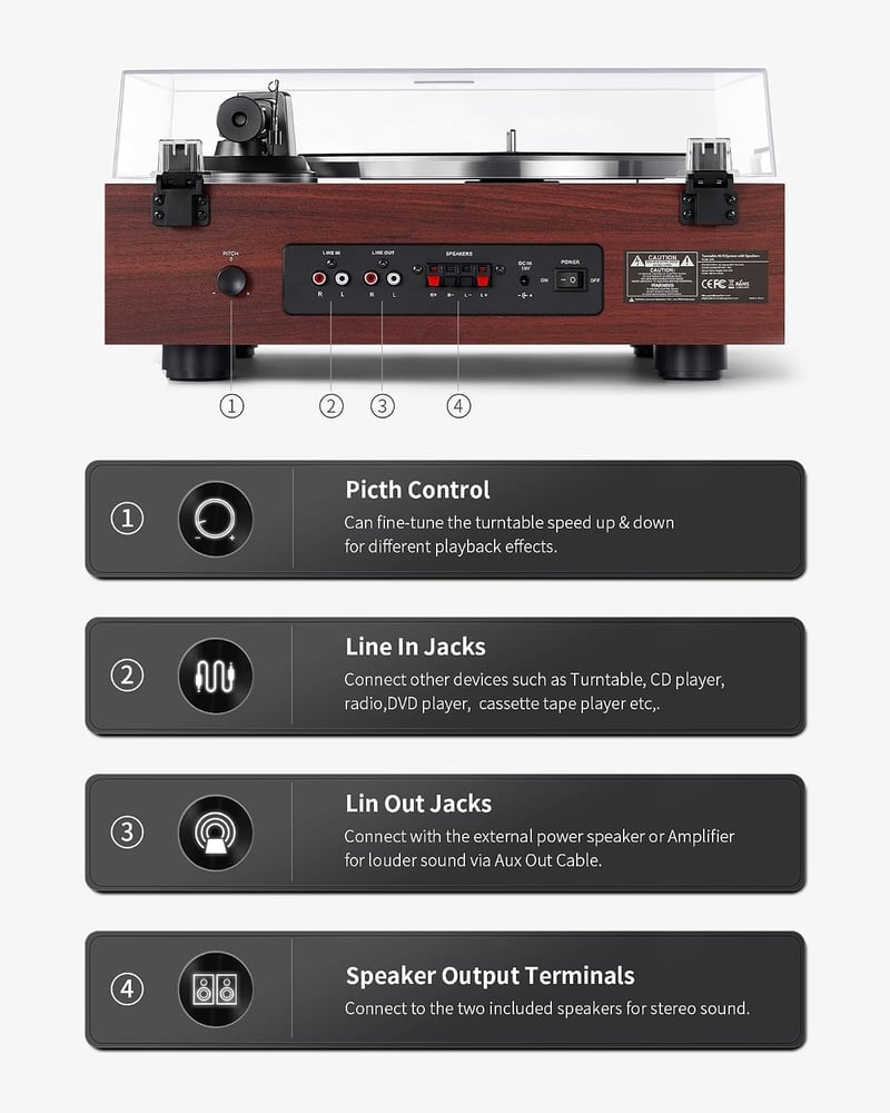 ANGELS HORN Vintage Lemezjátszó Bluetooth HiFi Beépített Hangszóróval és Előerősítővel