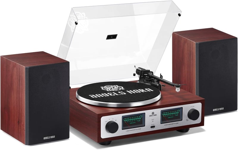 ANGELS HORN Vintage Lemezjátszó Bluetooth HiFi Beépített Hangszóróval és Előerősítővel