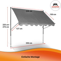 Angerer Exklusiv stezna tenda za balkon bez bušenja, 250 cm, siva – idealna tenda za balkone u iznajmljenim stanovima 4
