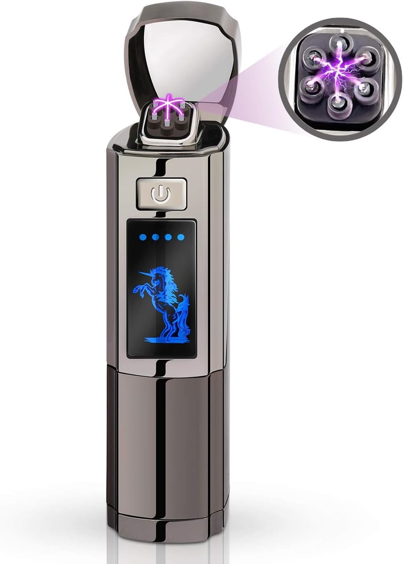 AngLink USB-s elektromos öngyújtó, szélálló plazma gyújtó LED kijelzővel